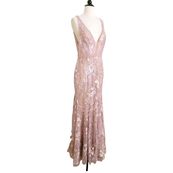 Mac Duggal 67481 Rose Pink Floral 0 Long Gown Dress Embellished Plunge Neck 233 - Picture 6 of 10